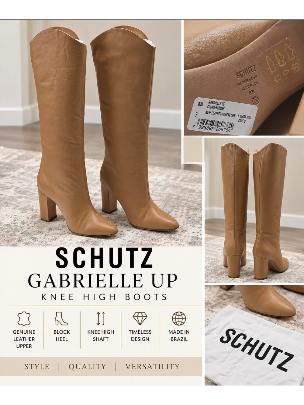 NEW IN BOX SCHUTZ Gabrielle Up Leather Knee High Boots – Honeycomb Tan – Size 8